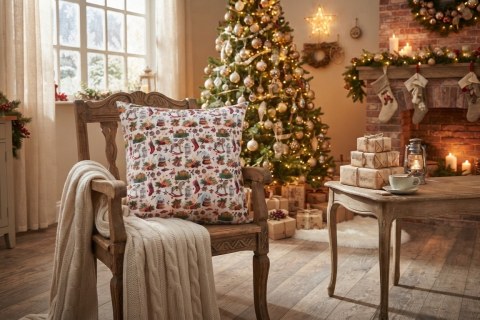 Kissenbezug „Nostalgische Weihnachtswelt“ – Winterlicher Zauber für Ihr Zuhause