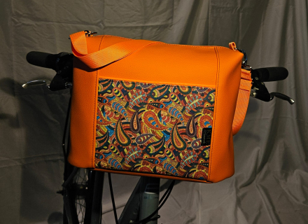 Handtasche mit Klickfix-System für den Fahrradlenker Orange Paisleymuster