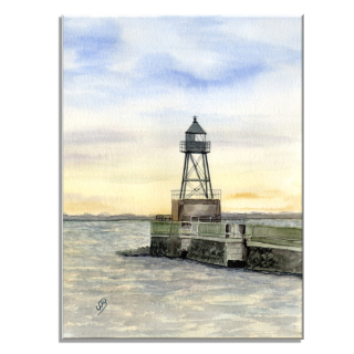 Aquarell Bild Keilrahmen Leinwand 30x20 cm Wilhelmshaven Mole Molenfeuer Nordsee