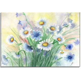 Aquarell Bild Keilrahmen Leinwand 30x20 cm Blumen Wiese Blumenwiese Blumenstrauß