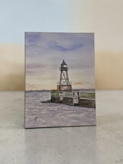 Aquarell Bild Keilrahmen Leinwand 30x40 cm Molenfeuer Mole Wilhelmshaven Nordsee