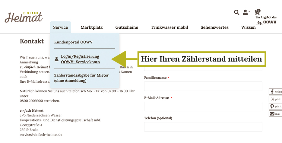 Zählerstand mitteilen